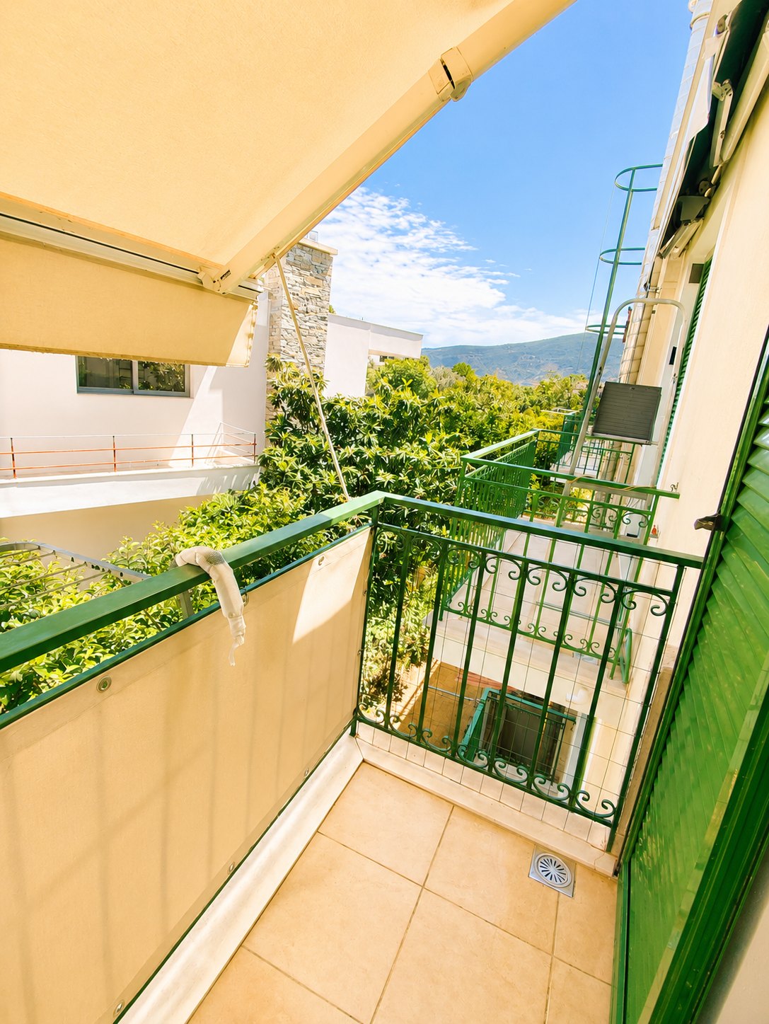 Balcony table and mountain view
